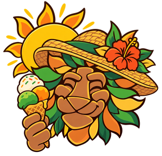 The Dutch-Smart mascot, a lion head with a leafy mane in a straw hat